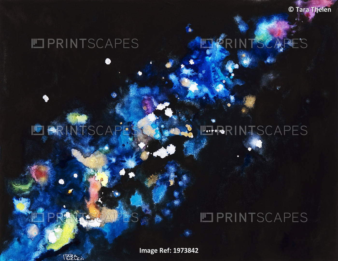 Cosmic Sparks, Abstract Of Sparks And Darkness (Watercolor Painting).
